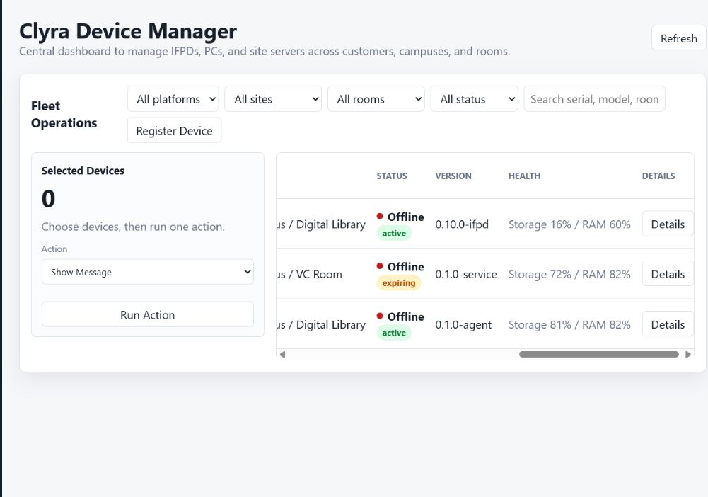 Clyra Device Manager fleet operations screen