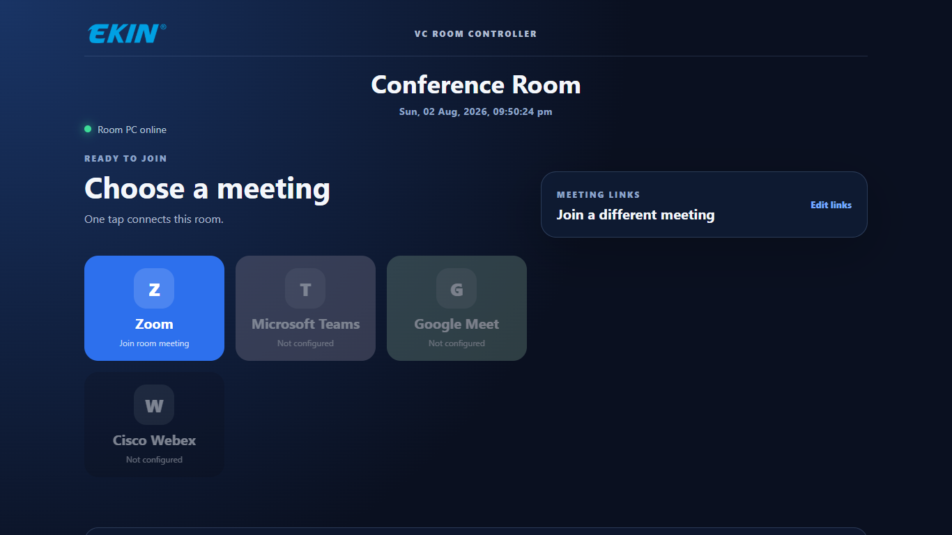 VC Room Controller meeting selection interface